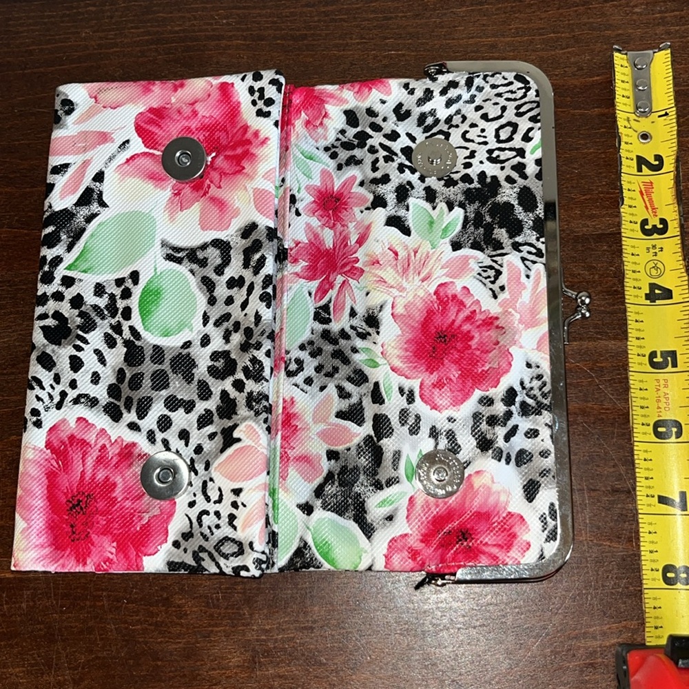 Brahmin Look Alike Black and Pink Wallet with Floral Design - Picture 2 of 5